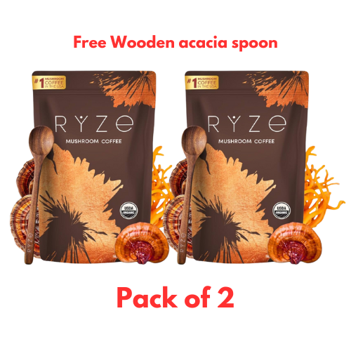 Ryze Mushroom Coffee 30 Serving - Pack of 2 with FREE Wooden Acacia Spoon